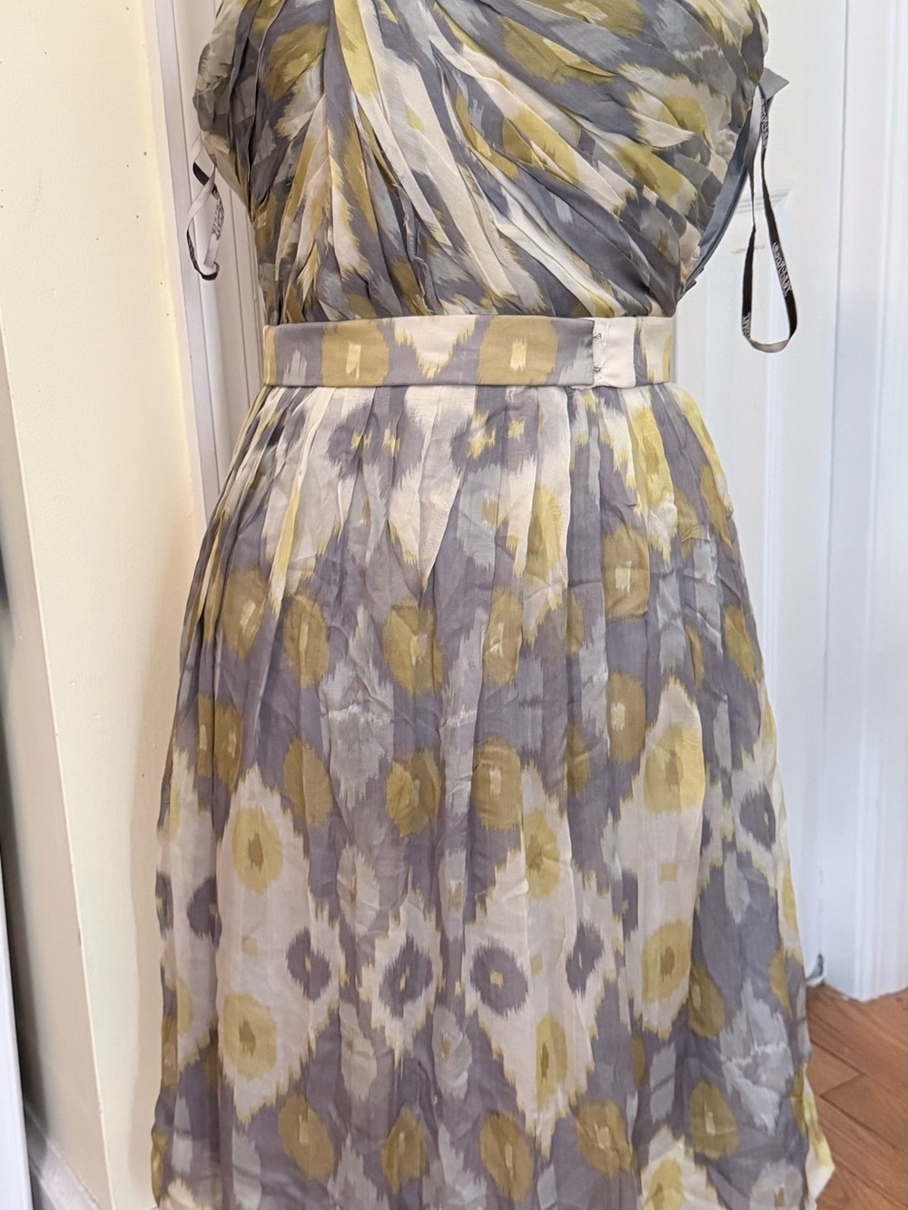 Women’s Sleeveless Printed Midi Dress in Gray and Olive NYC Sample Design